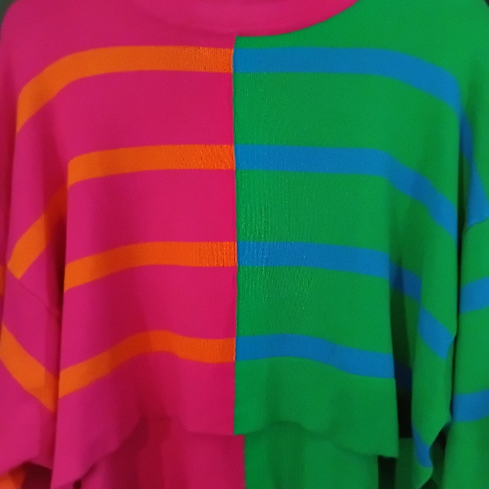day + moon Sz. L Colorblock Cropped Striped Knit Sweater - Picture 7 of 15